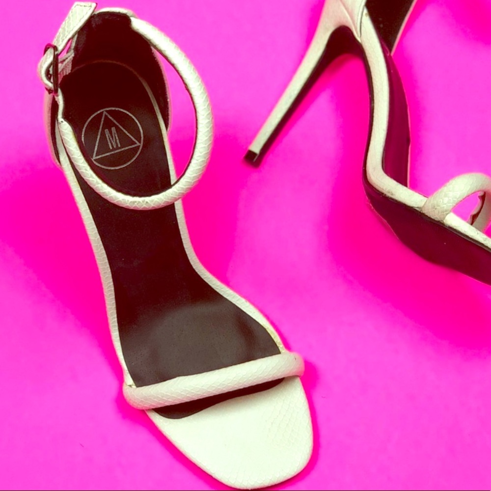 Missguided White Square Toe Ankle Strap Heels